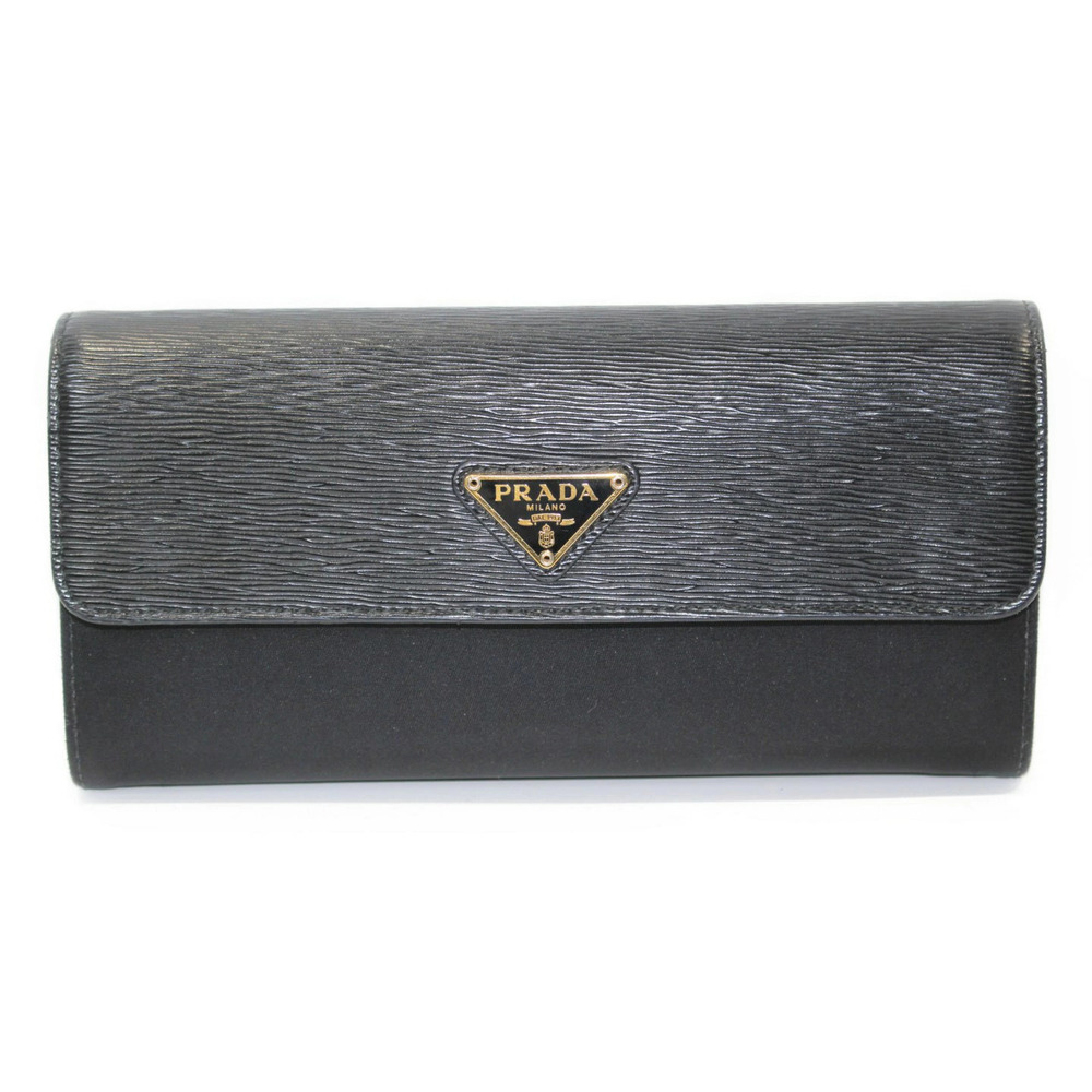 PRADA Leather Long Wallet Zipper Button Closure TESSUTOVITELLO Nero Black